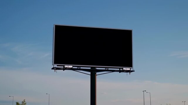 Large Black Billboard Against a Clear Blue Sky with Wispy Clouds.
