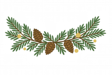 Pine branch garland with cones and berries, evergreen winter holiday decoration, transparent background vector