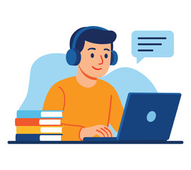 Student Laptop Study Online Learning Education Vector Illustration