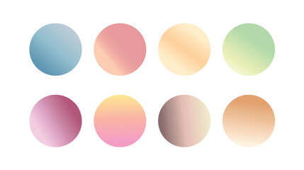 A set of eight gradient pallete color abstract circles with vibrant colors swatches set. Perfect for editing purpose, or backgrounds, logos, web elements, futuristic design, pastel color. Vector