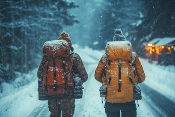 people walking in the snow.