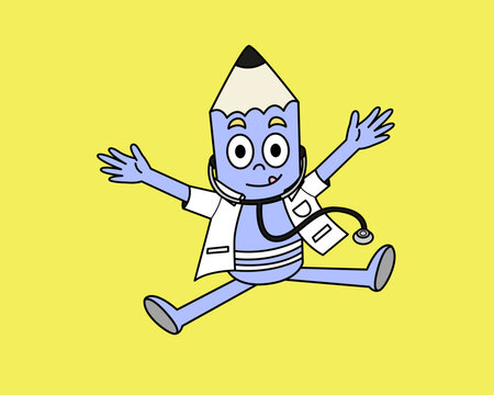 Cute anthropomorphic pencil characters in various costumes and professions