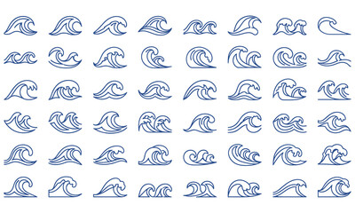 Ocean wave icons water surf