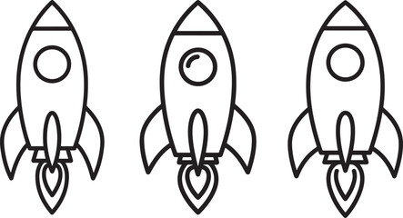 Three simple rocket ships launching silhouette