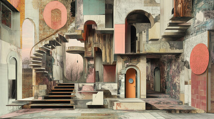 Chaotic impossible architectural structure with surreal and abstract geometric design, digitally rendered in high detail.