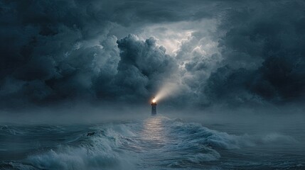 Lighthouse Amidst Stormy Sea