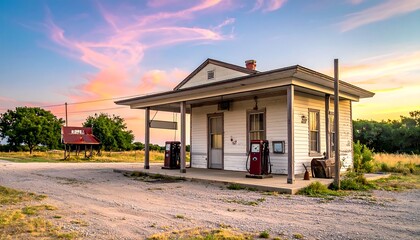 Obraz premium Rustic gas station at sunset