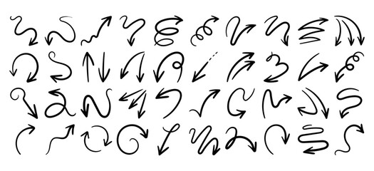 Vector art of set of diverse hand drawn black arrows