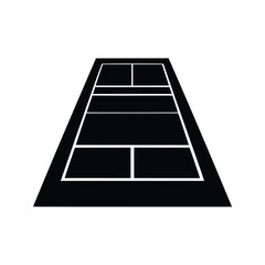 Stylized black and white diagram of a tennis court for sporting activities, badminton court layout silhouette vector illustration