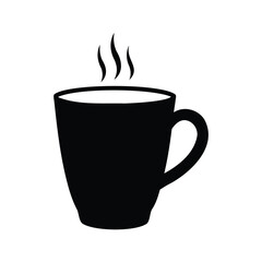 Stylized Black and White  of a Hot Coffee Cup with Steam, coffee cup silhouette vector illustration