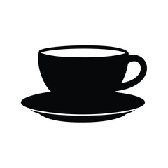 Simple Black and White Illustration of a Cup of Coffee on Saucer, coffee cup with saucer silhouette vector illustration