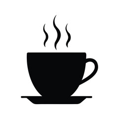 Silhouette of a steamy cup of coffee or tea on a saucer, coffee cup with steam silhouette vector illustration