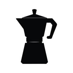 Black and white minimalist vector illustration of an Italian stovetop espresso maker, coffee maker silhouette vector illustration