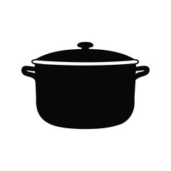 Stylized black and white  of a cooking pot with a lid, cooking pot silhouette vector illustration