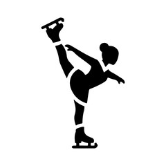 Minimalist Black and White Flat Vector Figure Skater Icon