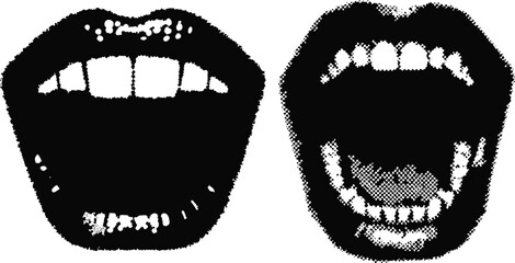 mouth with halftone stipple effect vector for urban design. stipple texture, monochrome photocopy style. Vintage vector illustration for retro music poster with gritty collage noise effect