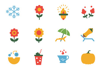 Twelve seasonal icons showcase winter spring summer and autumn motifs