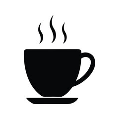 Black silhouette of a steaming hot cup of coffee or tea beverage, espresso cup icon silhouette vector illustration