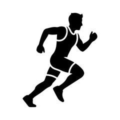 Minimalist Vector Silhouette of Male Runner in Profile on White