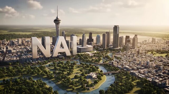 Animated 3D map transition: from old world map to modern Nairobi city with skyscrapers and the name