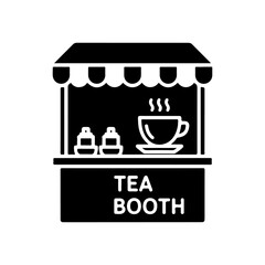 Minimalist Black Glyph Tea Booth Icon with Hot Steaming Cup