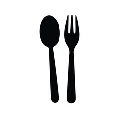 Fork and spoon cutlery in black silhouette for dining or cooking concept, spoon and fork silhouette vector illustration
