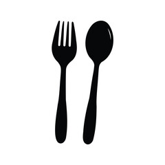 Minimalist Black and White  of a Fork and Spoon Utensil Set, spoon and fork silhouette vector illustration