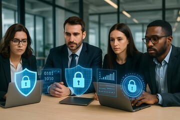 Business Team Collaborating on Cybersecurity and Data Protection Strategy