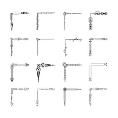 Set Hand Draw Of Corners Different Shapes Flower Decoration Vector Design Doodle Sketch Style For Wedding And Banner