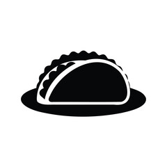 Simple black and white taco design placed on a rounded plate illustration, taco on plate silhouette vector illustration