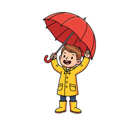 Boy Holding Red Umbrella