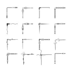 Set Hand Draw Of Corners Different Shapes Flower Decoration Vector Design Doodle Sketch Style For Wedding And Banner