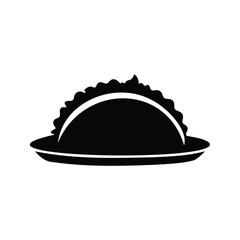 Black silhouette of a dumpling on a plate, traditional dish icon, taco on plate silhouette vector illustration