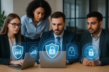Business Team Collaborating on Cybersecurity and Data Protection