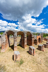 Roman ruins showing historical architecture in Amiternum, Abruzzo, Italy