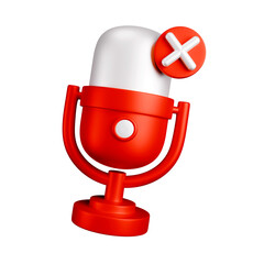 3D Muted Microphone Illustration with Red Body and White X Symbol
