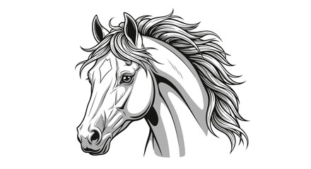 Artistic vector illustration of a horse head in an abstract monochrome style. This equine graphic is isolated on a transparent background. Svg format.