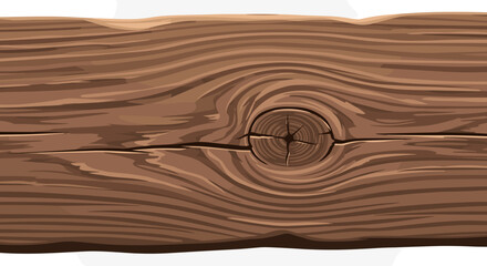 A rustic wooden plank vector illustration with detailed wood grain texture and a central knot, a design element svg isolated on a transparent background.
