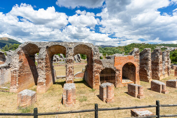 Roman Amiternum amphitheater ancient ruins in Pizzoli, Abruzzo