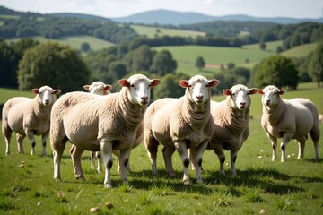 Fototapeta premium Sheep in green pasture.