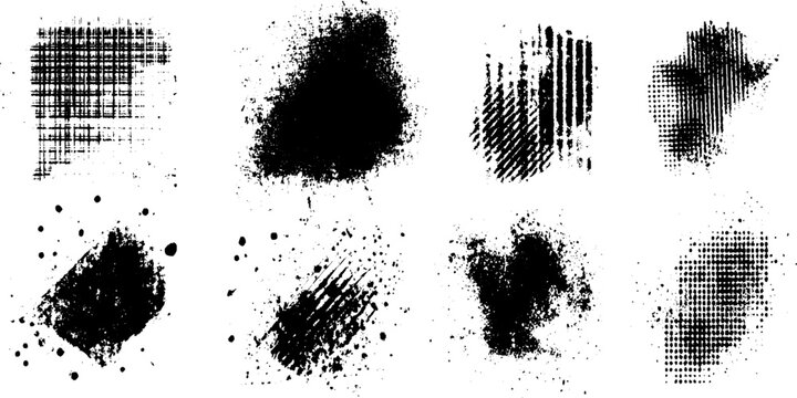 Abstract ink strokes for text copy space and poster title templates. lower third design elements of brush stroke and splashes of line with dot halftone pattern ornaments.