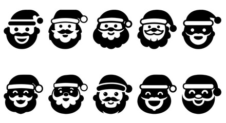 Santa Claus Vector Icon Set. Flat Design Christmas Characters and Holiday Symbols Collection.  Modern Flat Santa Icon Set for UI/UX and Mobile Apps. Editable Christmas Vector Graphics.
