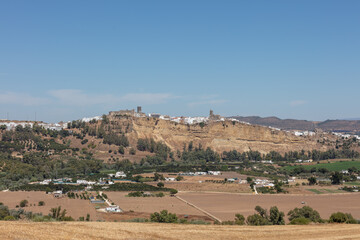Arcos de la Frontera hilltop view with castle and whitewashed houses, Andalusia Spain. 4 September 2025.