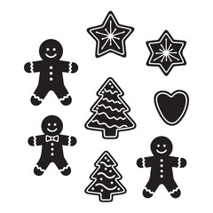 Christmas Gingerbread Cookies Silhouette Icons Collection