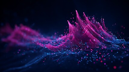 Abstract Digital Data Visualization with Vibrant Pink and Blue Light Waves in Futuristic Style