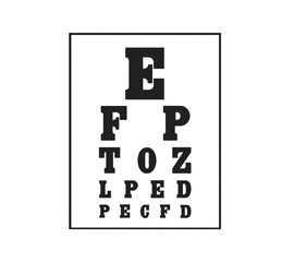 Classic eye chart design with bold black letters in descending size. Used for vision testing in eye exams and optometry. A medical diagnostic tool for eyesight evaluation.
