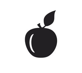 Minimalist black apple silhouette with a single leaf. A clean, bold fruit icon ideal for health, nutrition, or educational themes. Perfect for logos or wellness designs.