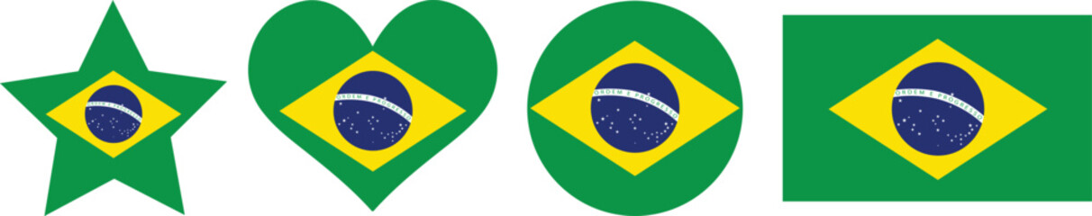 Brazil flag button, heart, star, love, round, circle soccer football transparent PNG vector illustration © Color Studio