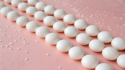 White pearl necklace with round beads on a white background