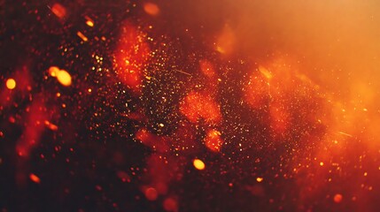 Abstract Fiery Sparkle Pattern with Bright Orange and Red Particles on Dark Background